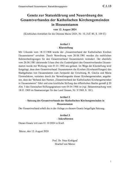 C.1.13 Gesamtverband Heusenstamm. Statusklärungsgesetz