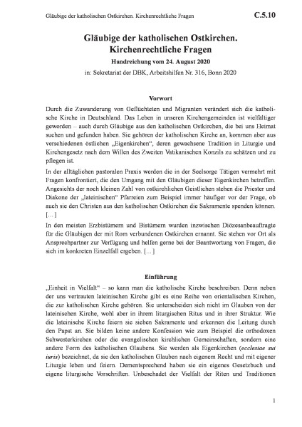 C.5.10 Gläubige der katholischen Ostkirchen. Kirchenrechtliche Fragen