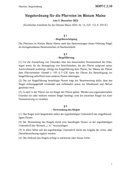 C.2.10 Pfarreien. Siegelordnung