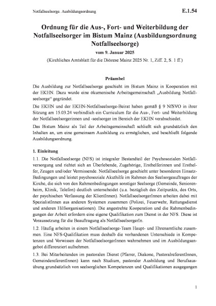 E.1.54 Notfallseelsorge. Ausbildungsordnung