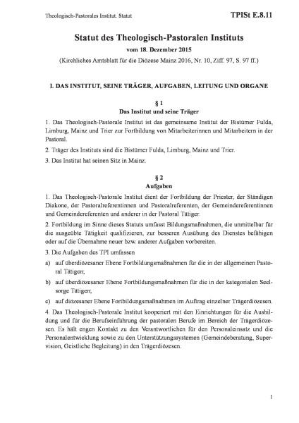 E.8.11 Theologisch-Pastorales Institut. Statut