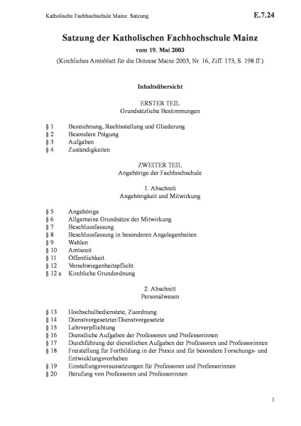 E.7.24 Katholische Fachhochschule Mainz. Satzung