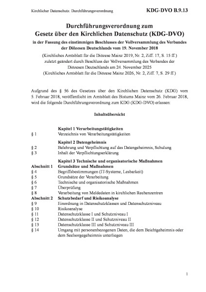 B.9.13 Kirchlicher Datenschutz. Durchführungsverordnung