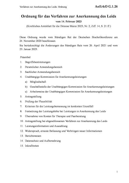 G.1.26 Verfahren zur Anerkennung des Leids. Ordnung
