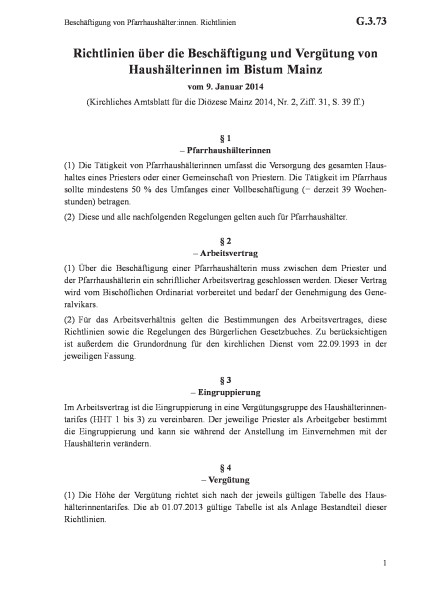 G.3.73 Beschäftigung von Pfarrhaushälter:innen. Richtlinien