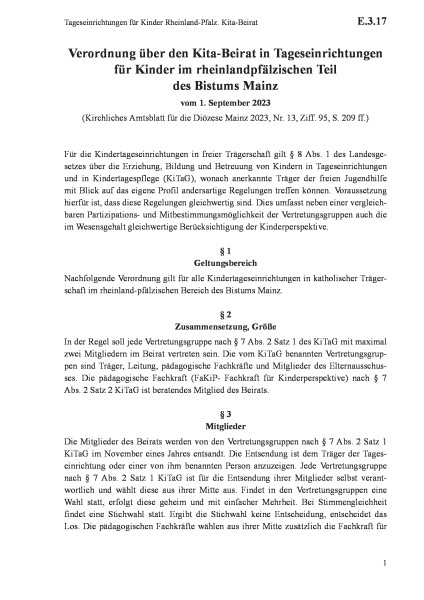 E.3.17 Tageseinrichtungen für Kinder Rheinland-Pfalz. Kita-Beirat