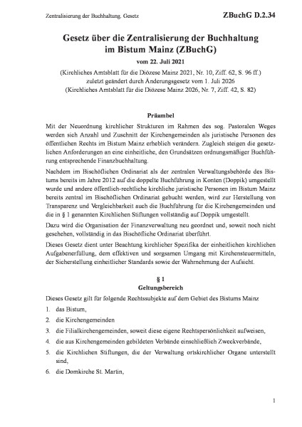 D.2.34 Zentralisierung der Buchhaltung. Gesetz