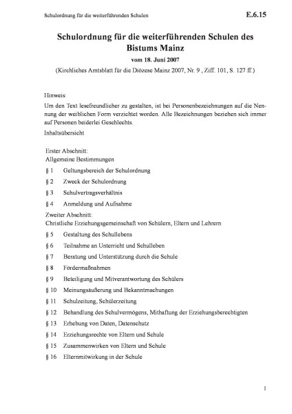 E.6.15 Schulordnung für die weiterführenden Schulen