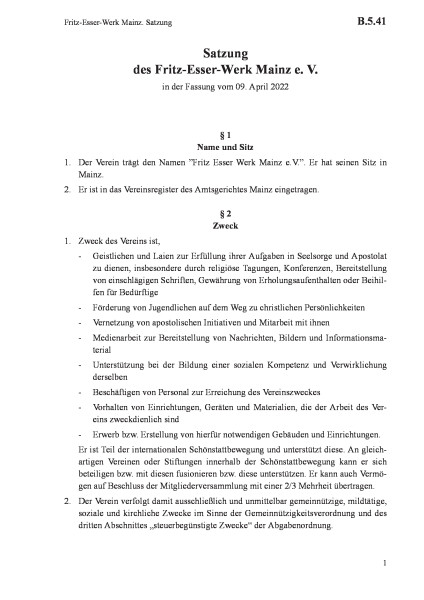 B.5.41 Fritz-Esser-Werk Mainz. Satzung
