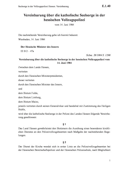 E.1.40 Seelsorge in der Vollzugspolizei Hessen. Vereinbarung