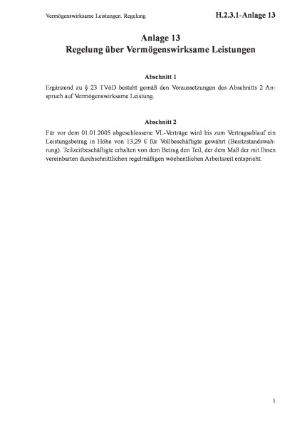 H.2.3.1-Anlage 13 Vermögenswirksame Leistungen. Regelung