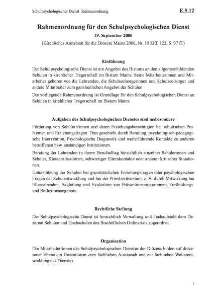 E.5.12 Schulpsychologischer Dienst. Rahmenordnung