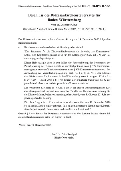 B.8.56 Diözesankirchensteuerrat. Beschluss Baden-Württembergischer Teil