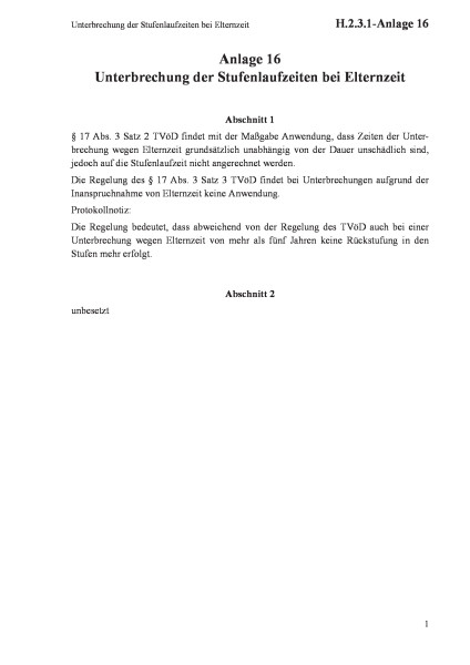 H.2.3.1-Anlage 16 Unterbrechung der Stufenlaufzeiten bei Elternzeit