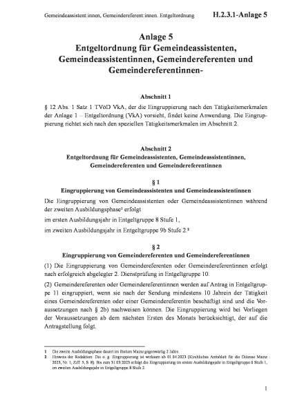 H.2.3.1-Anlage 5 Gemeindeassistent:innen, Gemeindereferent:innen. Entgeltordnung