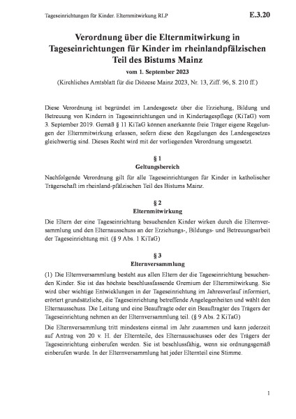 E.3.20 Tageseinrichtungen für Kinder. Elternmitwirkung RLP