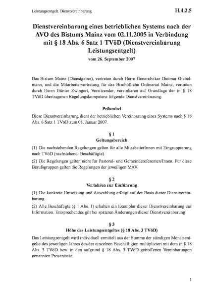 H.4.2.5 Leistungsentgelt. Dienstvereinbarung