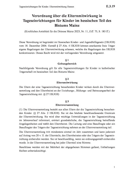 E.3.19 Tageseinrichtungen für Kinder. Elternmitwirkung Hessen