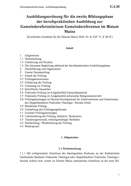 G.4.20 Gemeindereferent:innen. Ausbildungsordnung