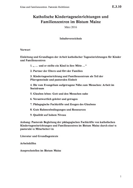 E.3.10 Kitas und Familienzentren. Pastorale Richtlinien
