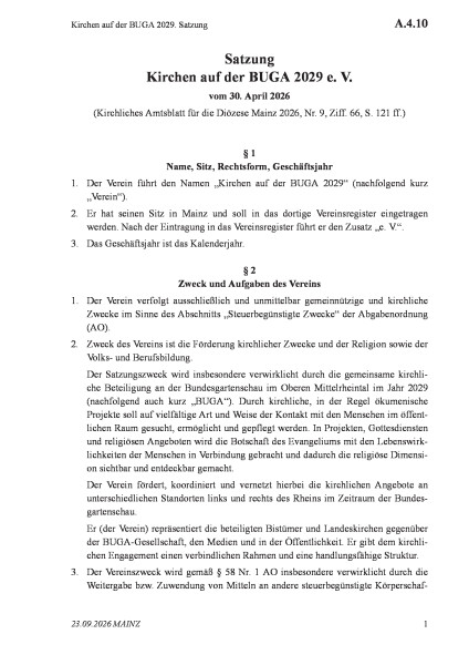 A.4.10 Kirchen auf der BUGA 2029. Satzung