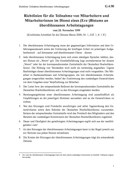 G.4.90 Richtlinie Teilnahme überdiözesane Arbeitstagungen