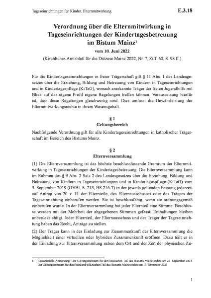 E.3.18 Tageseinrichtungen für Kinder. Elternmitwirkung