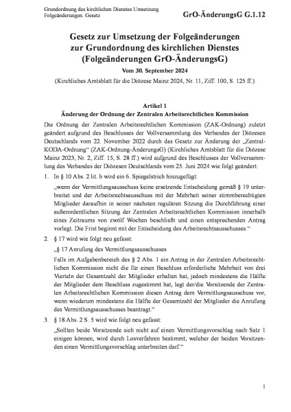 G.1.12 Grundordnung des kirchlichen Dienstes Umsetzung Folgeänderungen. Gesetz