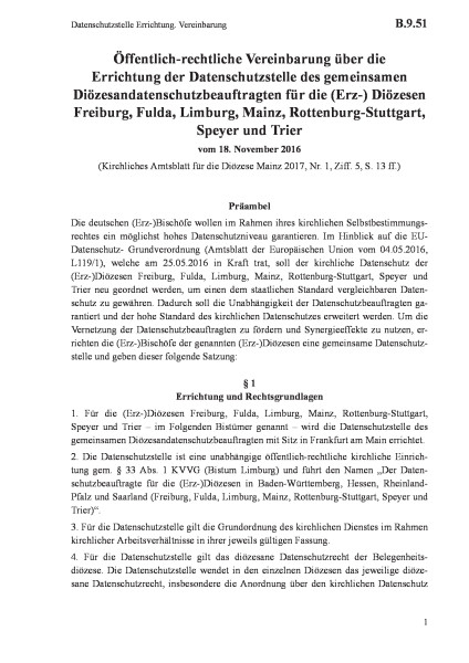 B.9.51 Datenschutzstelle Errichtung. Vereinbarung