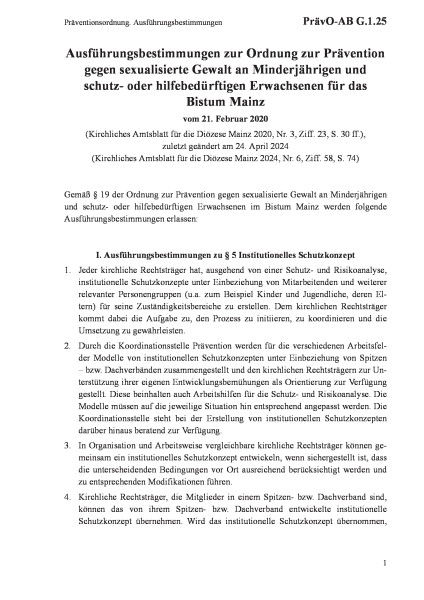 G.1.25 Präventionsordnung. Ausführungsbestimmungen