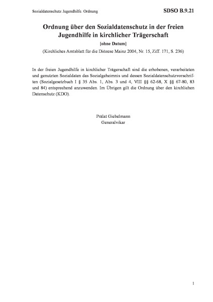 B.9.21 Sozialdatenschutz Jugendhilfe. Ordnung