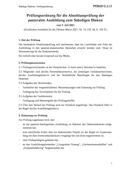 G.2.11 Ständige Diakone. Prüfungsordnung