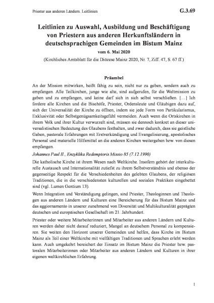 G.3.69 Priester aus anderen Ländern. Leitlinien