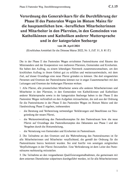 C.1.15 Phase II Pastoraler Weg. Durchführungsverordnung