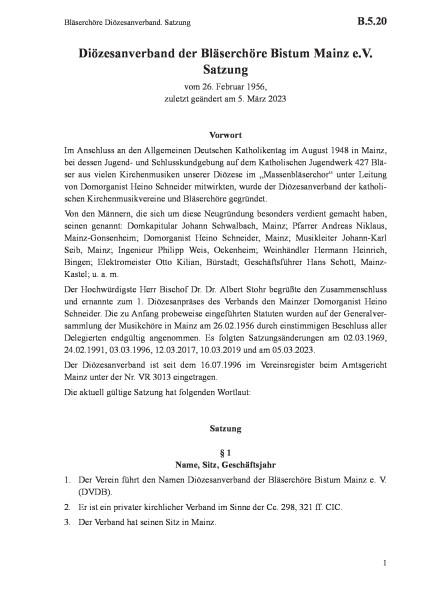 B.5.20 Bläserchöre Diözesanverband. Satzung