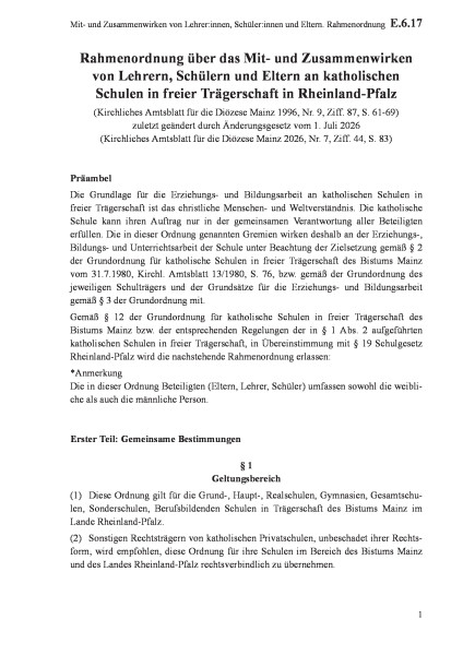 E.6.17 Mit- und Zusammenwirken von Lehrer:innen, Schüler:innen und Eltern. Rahmenordnung