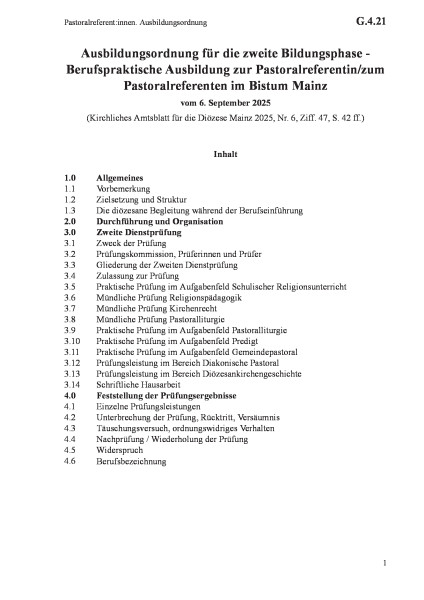 G.4.21 Pastoralreferent:innen. Ausbildungsordnung
