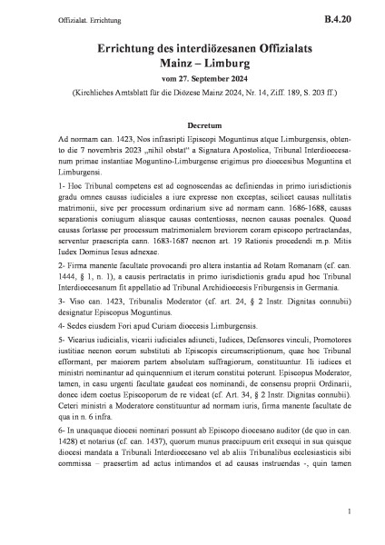 B.4.20 Offizialat. Errichtung