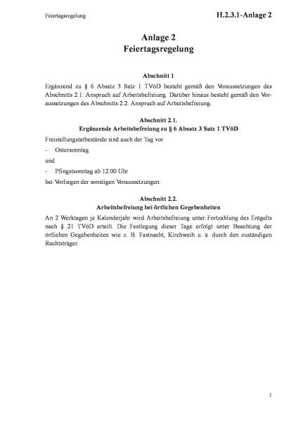 H.2.3.1-Anlage 2 Feiertagsregelung