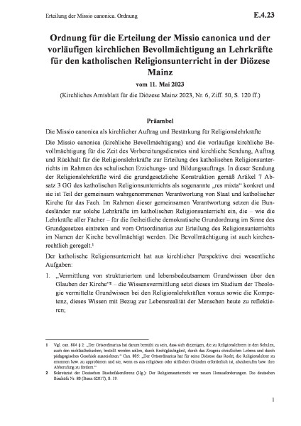 E.4.23 Erteilung der Missio canonica. Ordnung