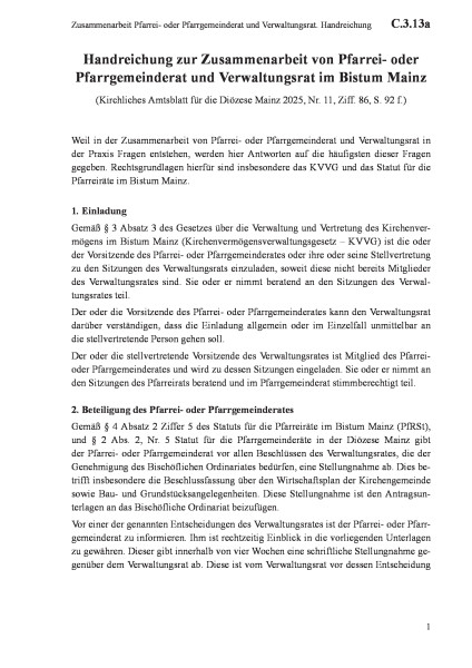 C.3.13a Zusammenarbeit Pfarrei- oder Pfarrgemeinderat und Verwaltungsrat. Handreichung