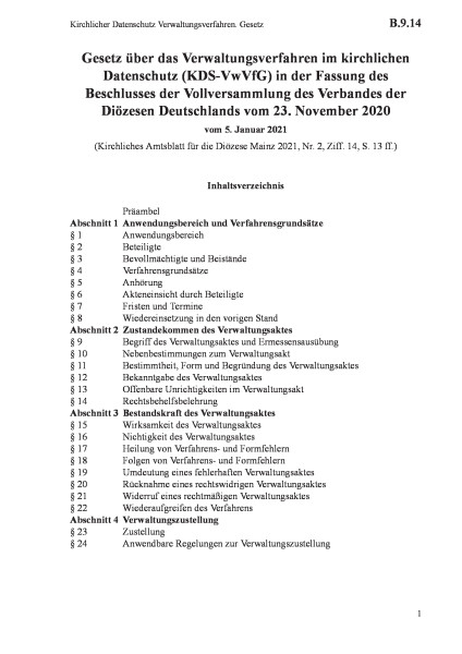 B.9.14 Kirchlicher Datenschutz Verwaltungsverfahren. Gesetz
