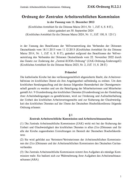 H.2.2.1 Zentrale Arbeitsrechtliche Kommission. Ordnung