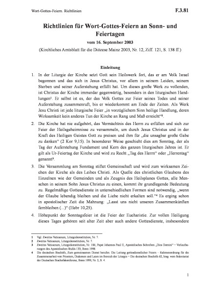 F.3.81 Wort-Gottes-Feiern. Richtlinien