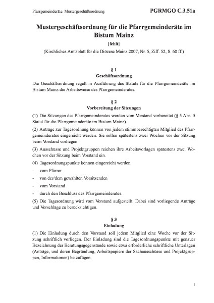 C.3.51a Pfarrgemeinderäte. Mustergeschäftsordnung