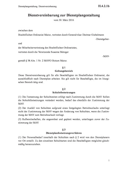 H.4.2.1b Dienstplangestaltung. Dienstvereinbarung
