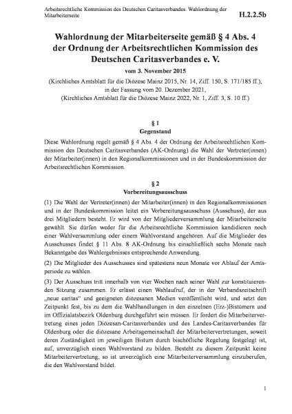 H.2.2.5b Arbeitsrechtliche Kommission des Deutschen Caritasverbandes. Wahlordnung der Mitarbeitersei