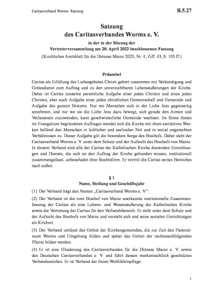 B.5.27 Caritasverband Worms. Satzung