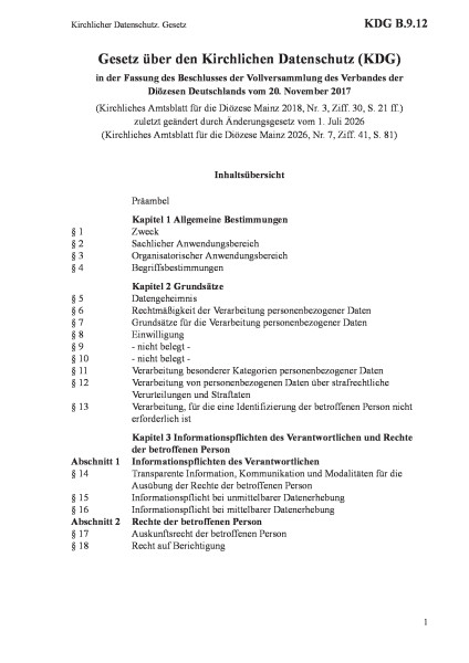 B.9.12 Kirchlicher Datenschutz. Gesetz