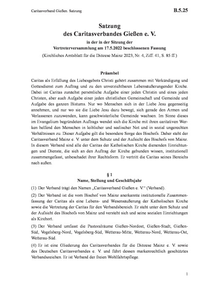 B.5.25 Caritasverband Gießen. Satzung